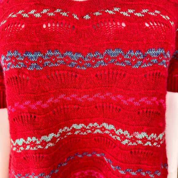 FREE PEOPLE RED POINTELLE OPEN BACK SWEATER - Picture 3 of 9
